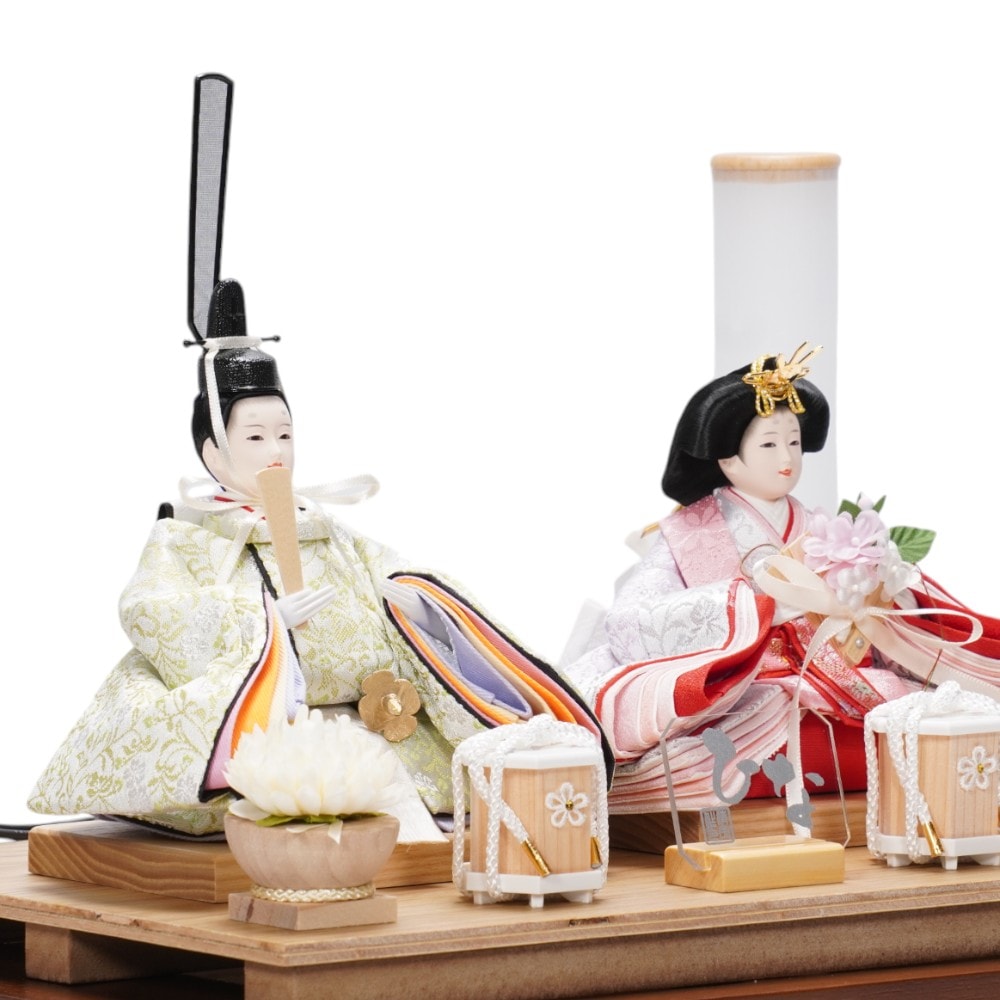 【雛人形】柳 ウッドレリーフ ナチュラル 親王揃いドーム型アクリルケース飾り | 清宝作