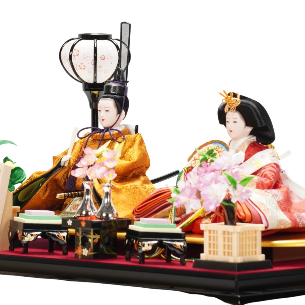 【美品】雛人形3段飾りガラスケース 雛人形】三五 黄櫨染 親王揃いガラスケース飾り〈河雲作〉[263-024