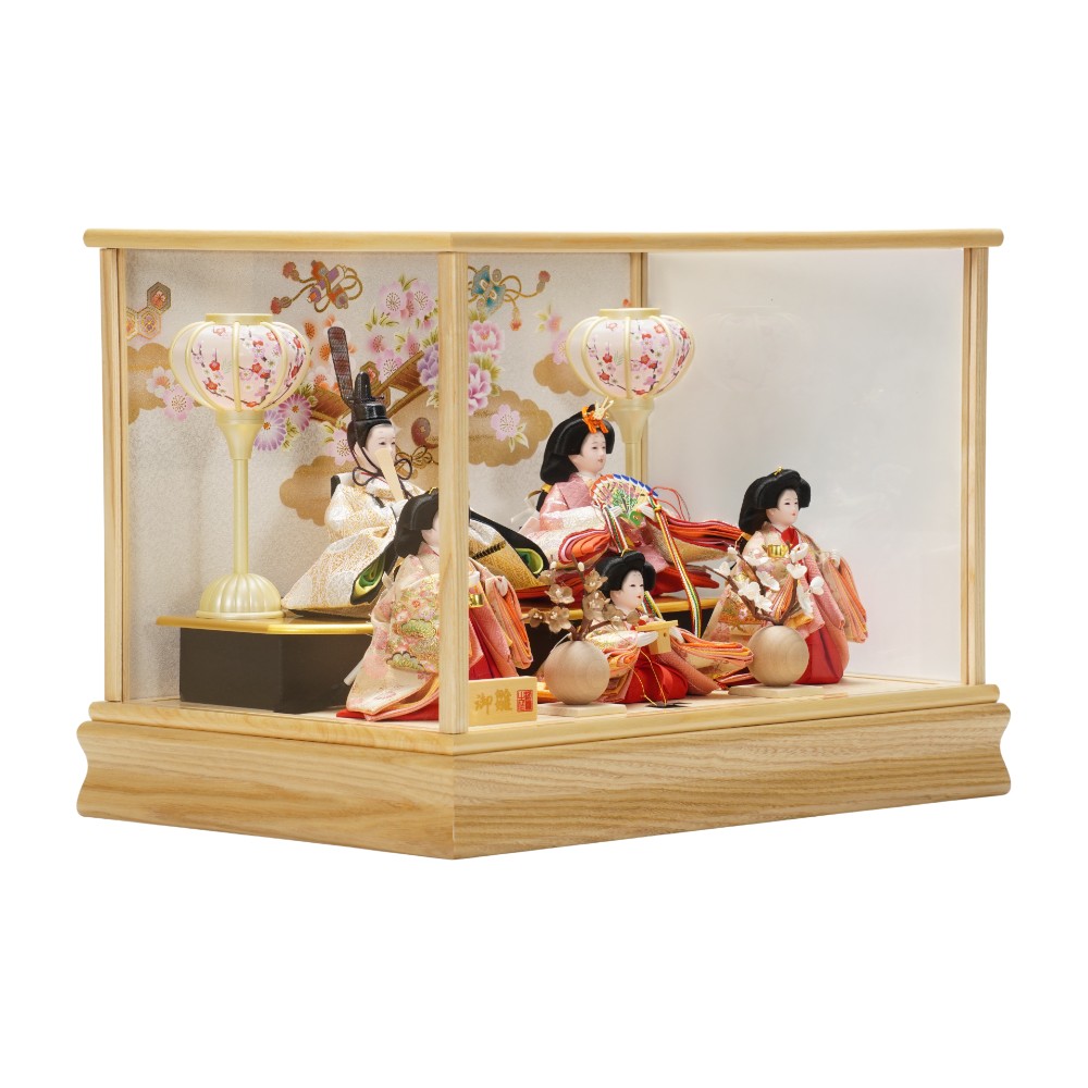 雛人形 ケース 芥子 寿光 雛人形】小芥子 有職(ベージュ・ピンク) 五人揃いガラスケース飾り〈河
