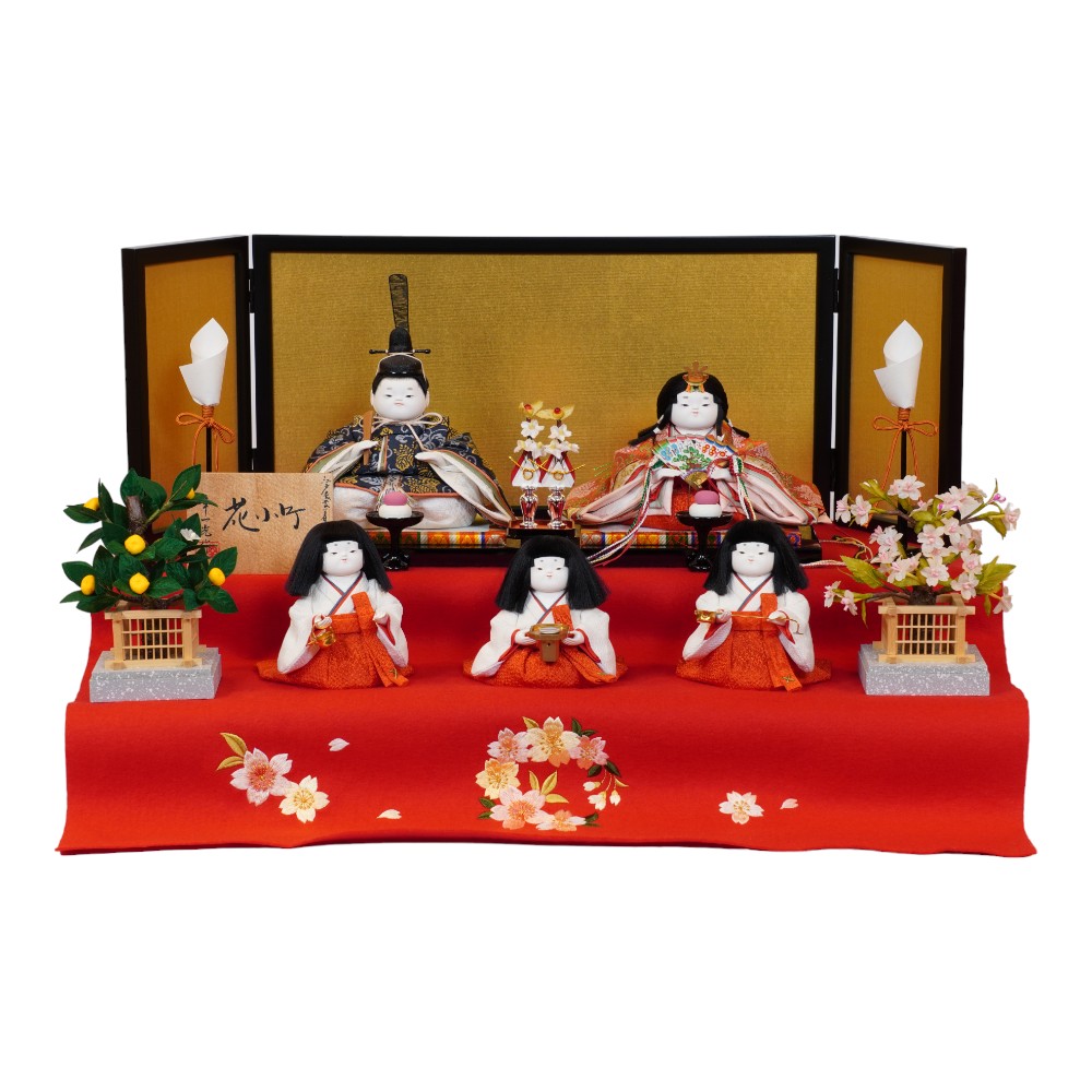 【雛人形】「花小町」 五人揃い毛氈二段飾り | 幸一光作