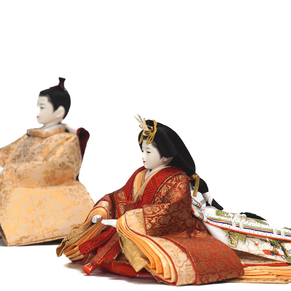 【雛人形】三五 さゆり 唐草文様(ベージュ・エンジ) 親王飾り | 横山一彦作