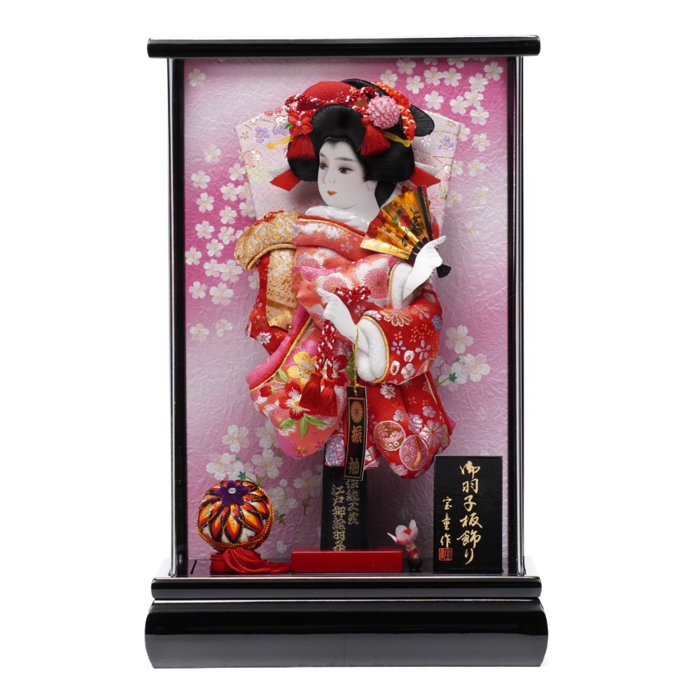 【羽子板】9号 刺繍金襴(ピンク×赤)〈宝童作〉[232-049]