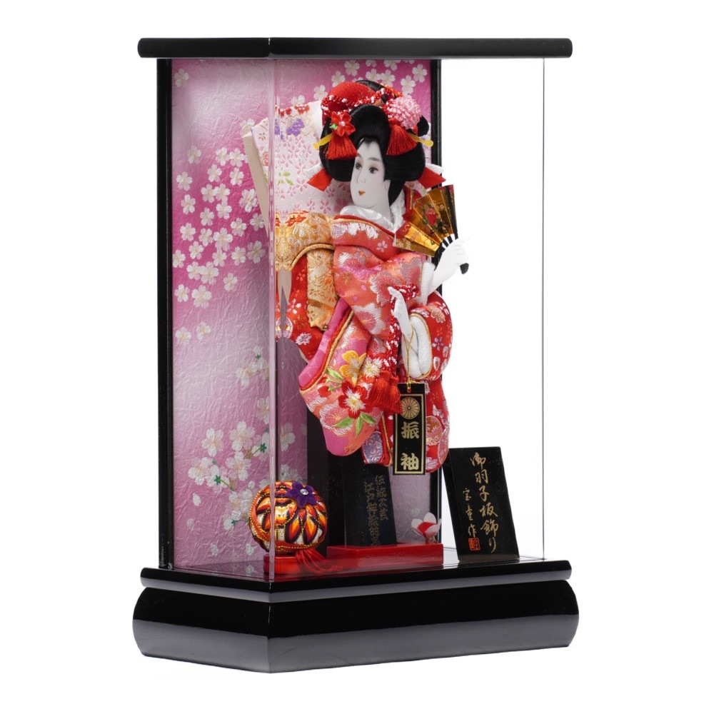 【羽子板】9号 刺繍金襴(ピンク×赤)〈宝童作〉[232-049]