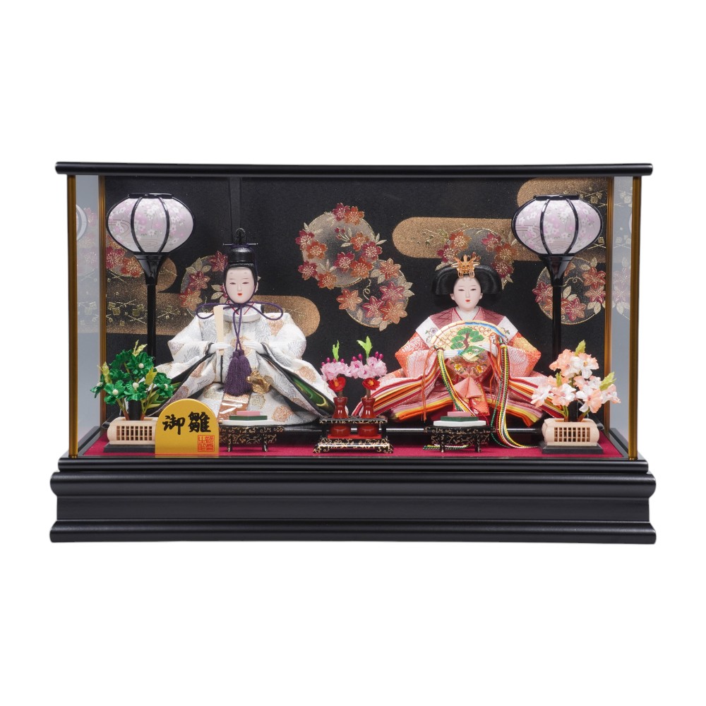 【雛人形】小芥子 有職(白・赤) 親王揃いガラスケース飾り | 河雲作