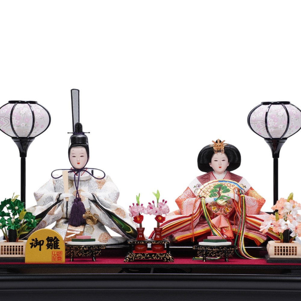 雛人形】小芥子 有職(白・赤) 親王揃いガラスケース飾り | 河雲作