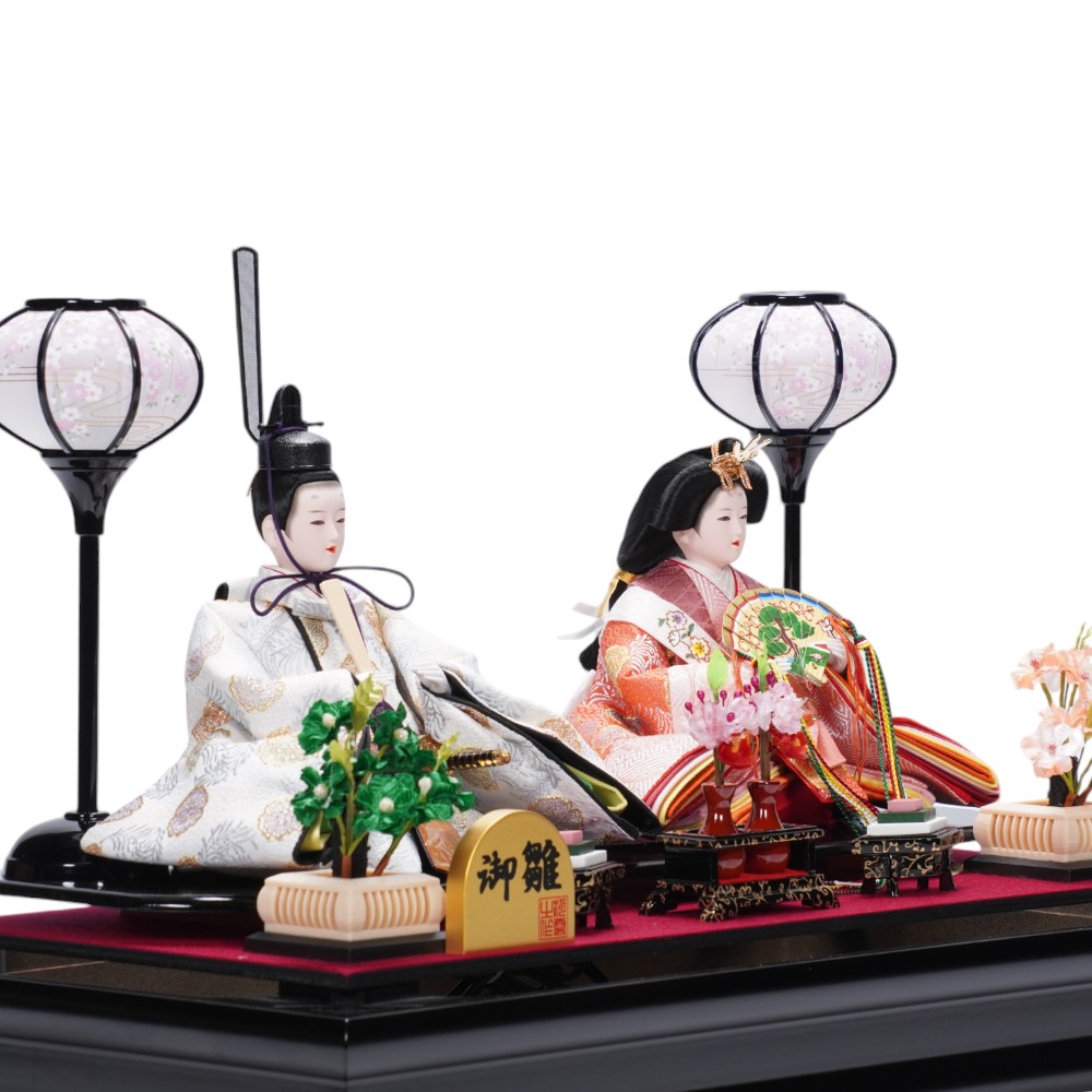 雛人形】小芥子 有職(白・赤) 親王揃いガラスケース飾り | 河雲作