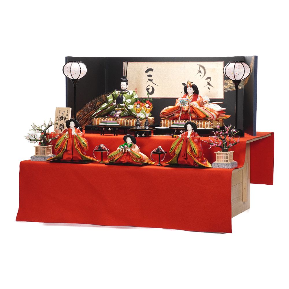 【雛人形】京十番 平安 小葵地松喰鶴丸文様 五人揃い二段飾り | 小出松寿作