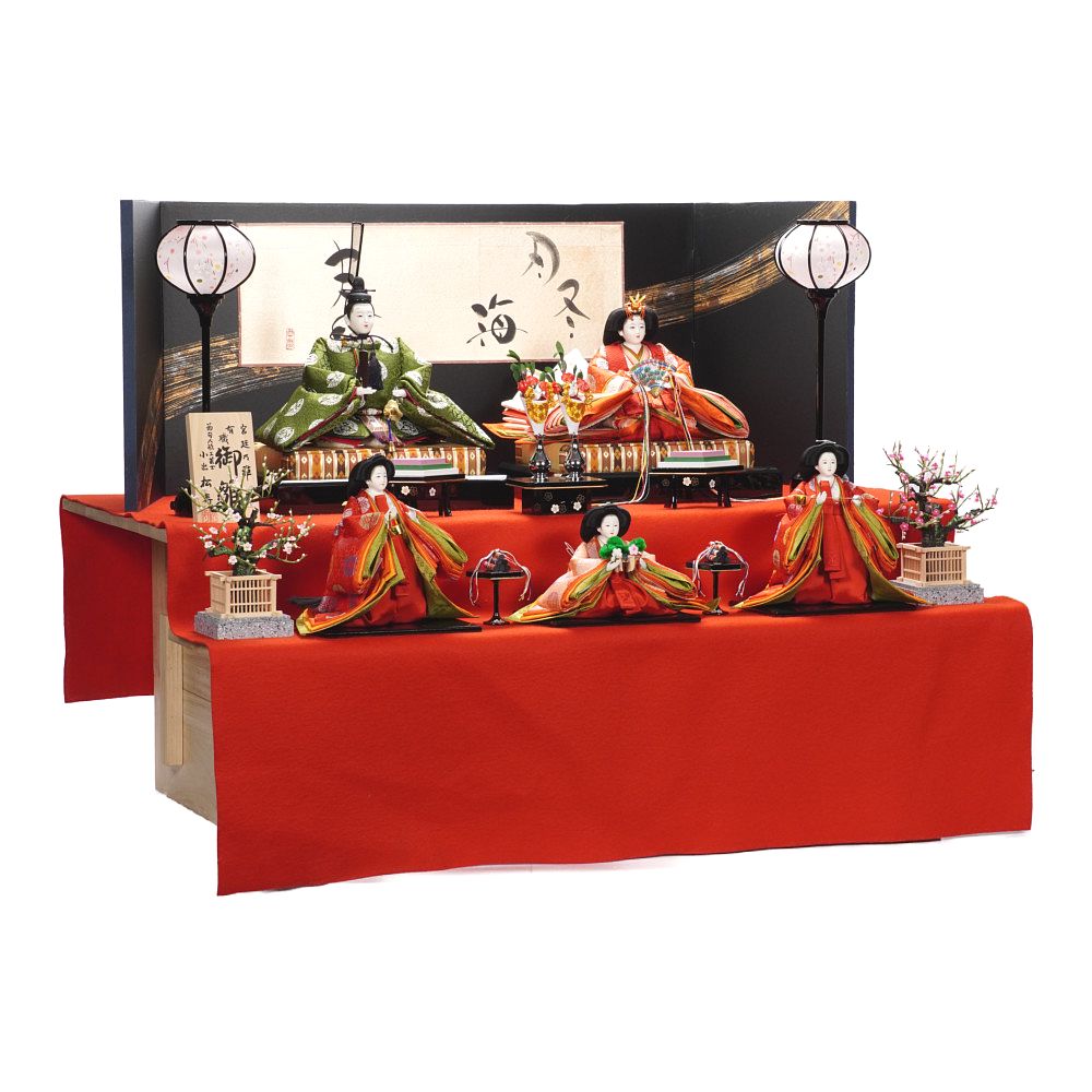【雛人形】京十番 平安 小葵地松喰鶴丸文様 五人揃い二段飾り | 小出松寿作
