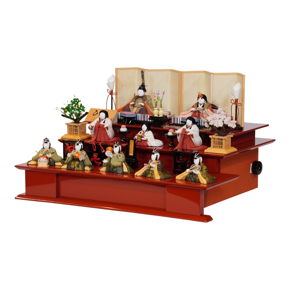 【木目込み雛人形】「ひいな」 十人揃い三段飾り〈幸一光作〉[243-220]