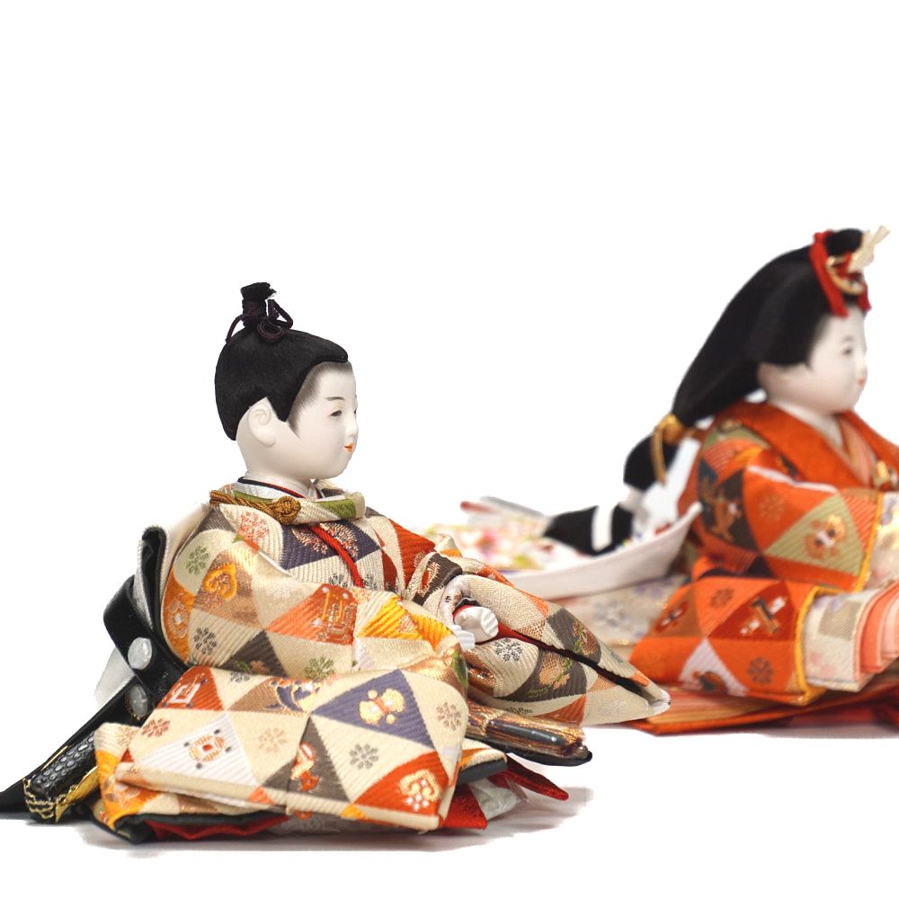 雛人形】三寸 おぼこ雛 宝尽くし文様 親王揃いアクリルケース