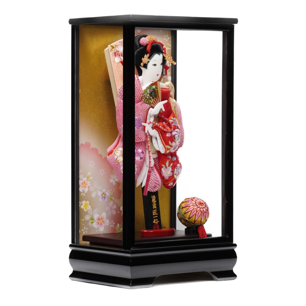 羽子板】13号 絞り金彩桜(ピンク)×刺繍まり桜(赤)〈匠一好作〉[232-053