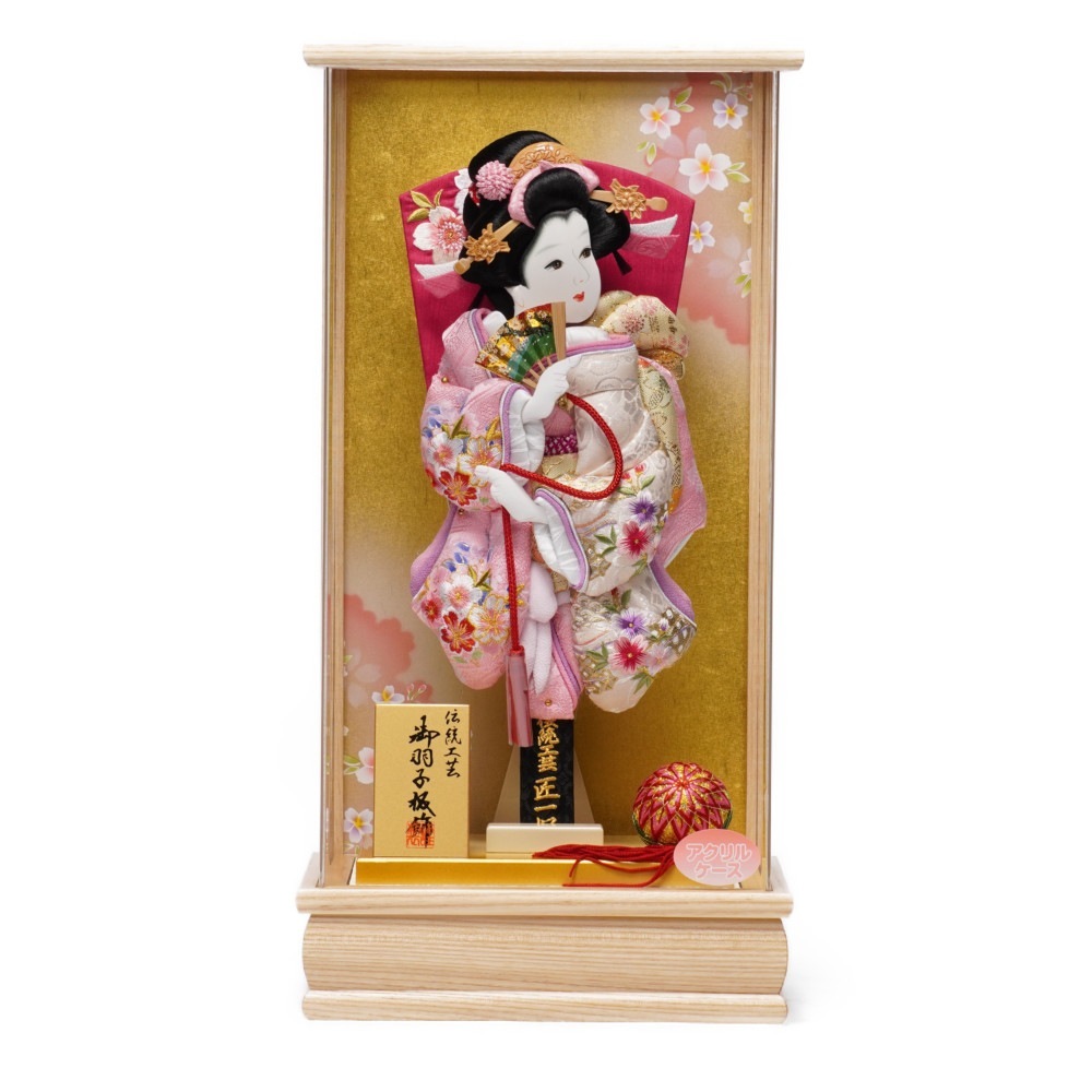 羽子板】10号 刺繍花まり(ピンク)×刺繍吉祥桜(ベージュ) アクリル〈匠