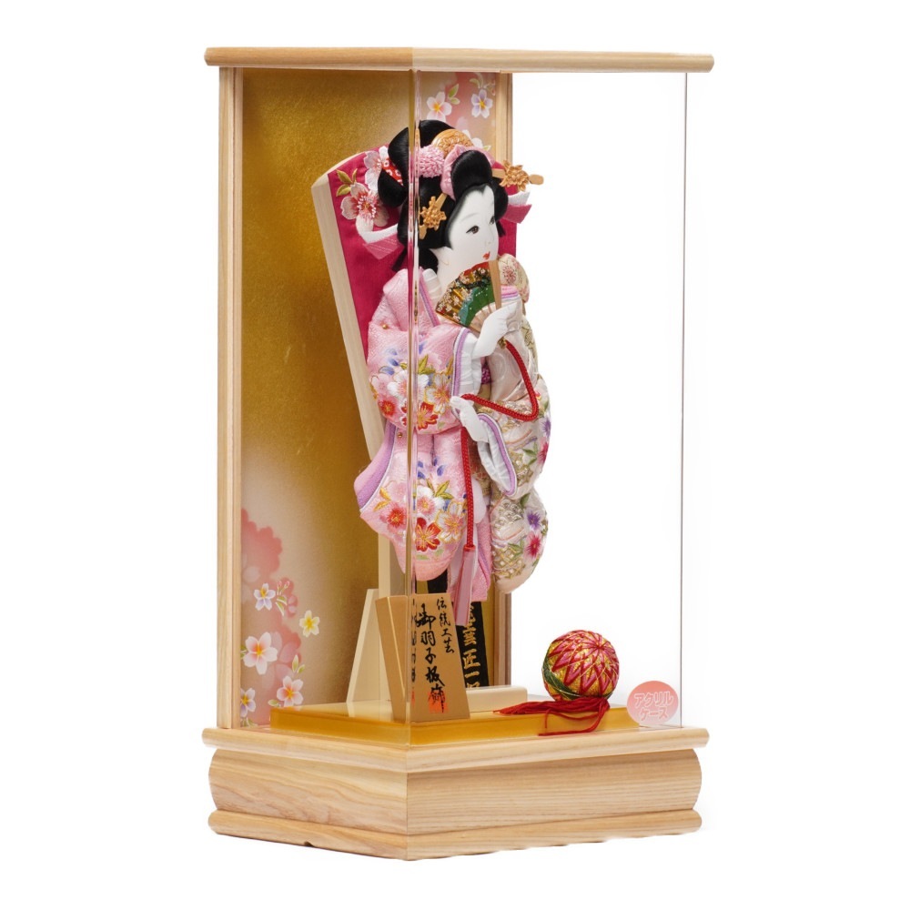 羽子板】10号 刺繍花まり(ピンク)×刺繍吉祥桜(ベージュ) アクリル〈匠