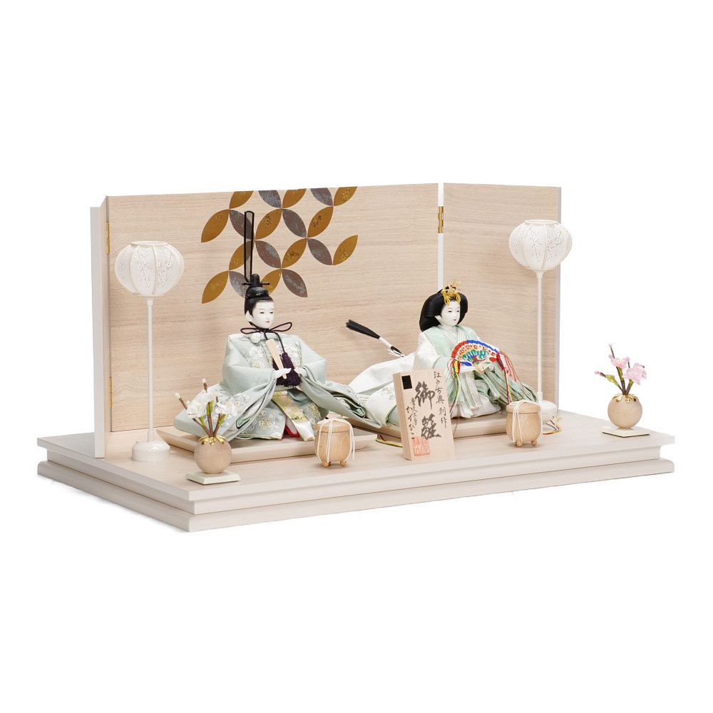 雛人形】芥子 そら 刺繍(パステルグリーン) 桜 親王飾り | 横山一彦作