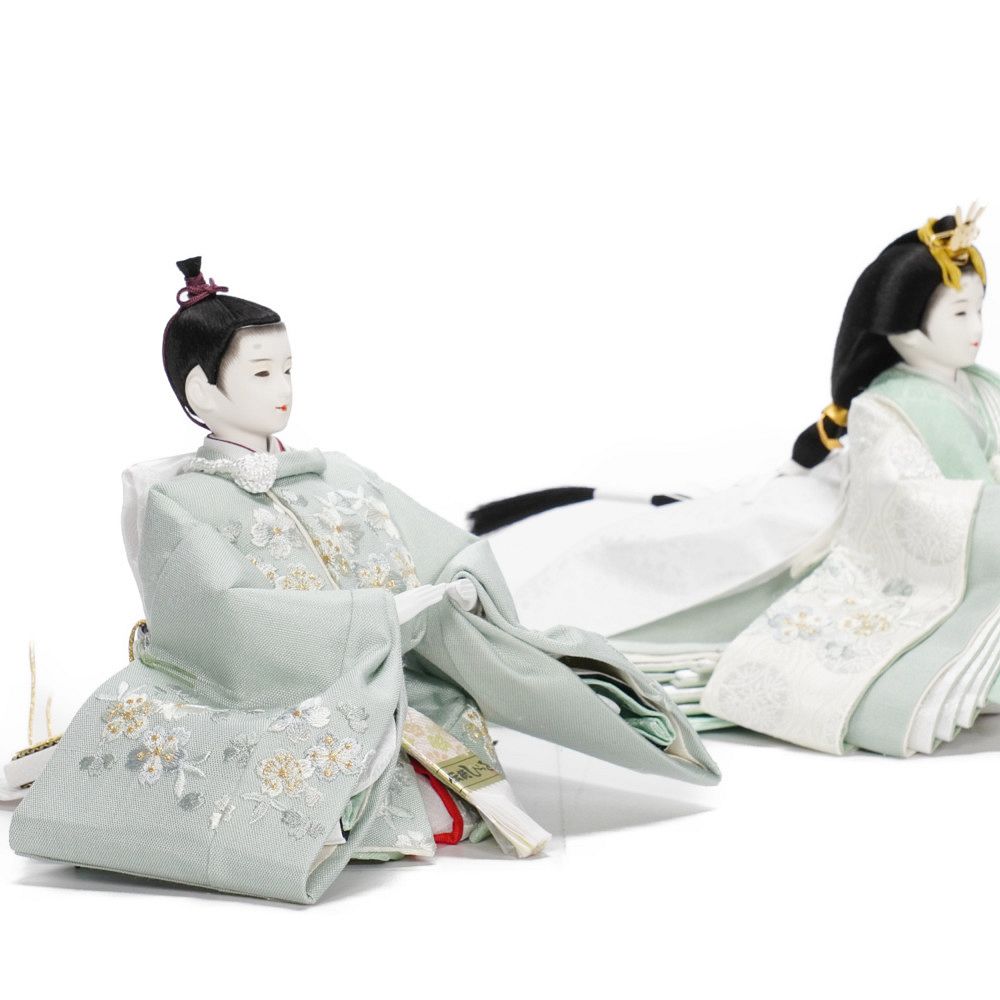 雛人形】芥子 そら 刺繍(パステルグリーン) 桜 親王飾り | 横山一彦作