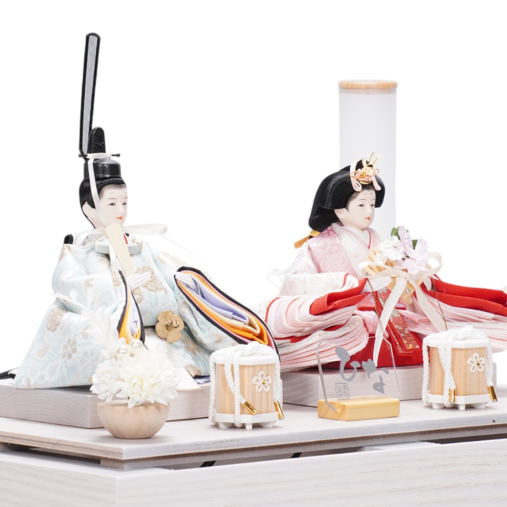 雛人形】柳 つまみ細工 アッシュホワイト 親王揃いアクリルケース飾り