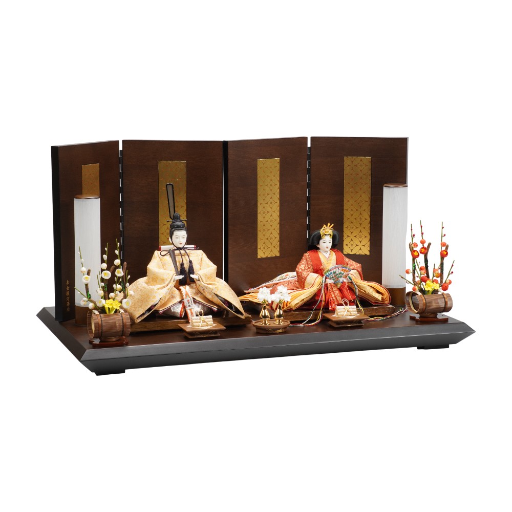 雛人形】三五 さゆり 唐草文様(ベージュ・エンジ) 親王飾り〈横山一彦