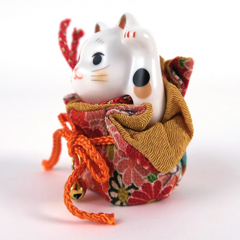 巾着招き猫（左手・小） 彩絵ふく福 薬師窯 | ねこかぞくグッズ（ね