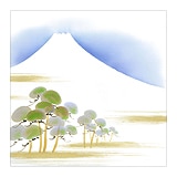 新塩瀬帯　吉祥柄「松に富士」 白地