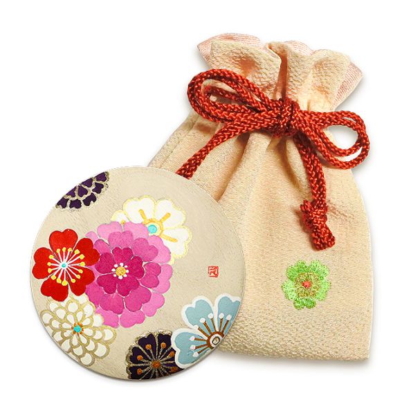手描き桐手鏡「おちょぼ鏡」（巾着付き）