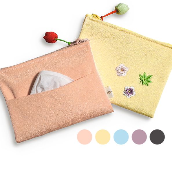 ちりめん刺繍マルチポーチ「小花ちらし」