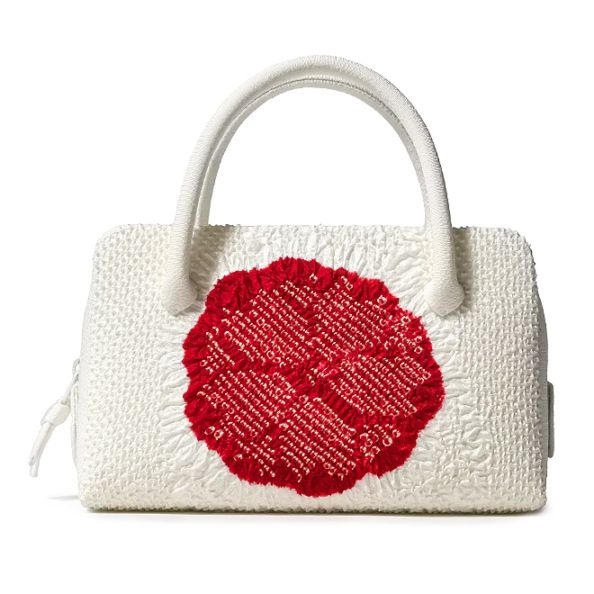 葵バッグ 「総絞 赤花」白｜和装バッグ 着物用ハンドバッグ