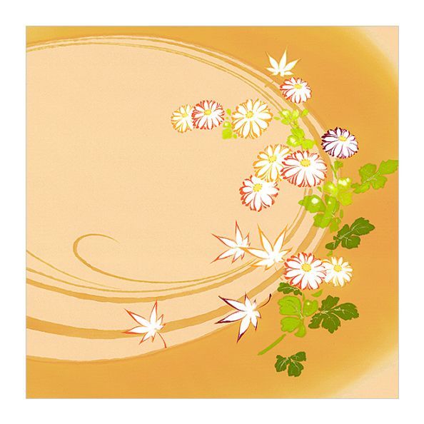 新塩瀬帯　秋の柄「盆型 流水に菊」 ベージュ地