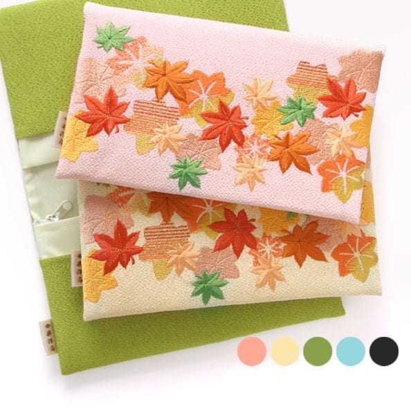 紅葉のちりめん刺繍 小物入れ（マルチケース）