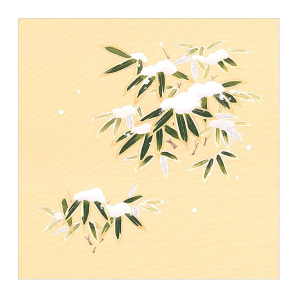 冬の柄の新塩瀬帯「雪持ち熊笹」 クリーム地