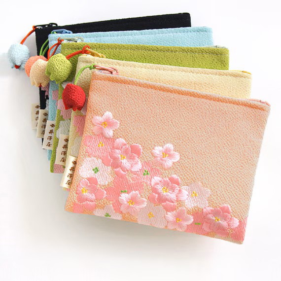 桜のちりめん刺繍 ミニポーチ