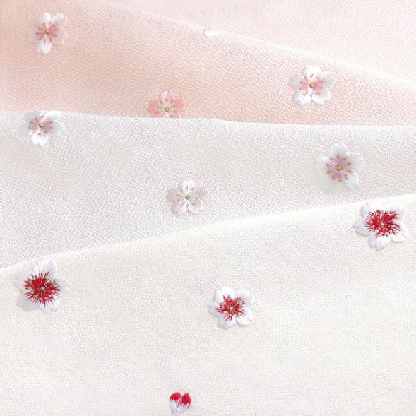 桜の帯揚げ ちりめん刺繍桜