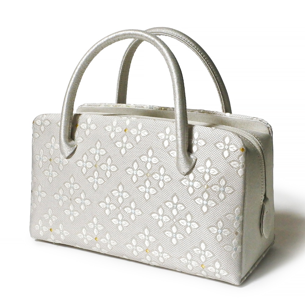 葵バッグ「四ツ合四ツ菱」グレー｜和装バッグ 着物用ハンドバッグ