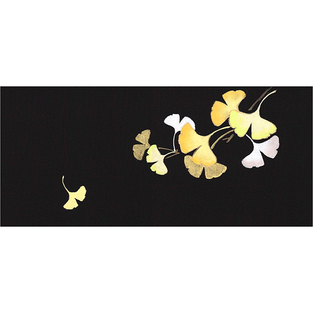 新塩瀬帯 秋の柄「銀杏」 黒地｜洗える帯 名古屋帯