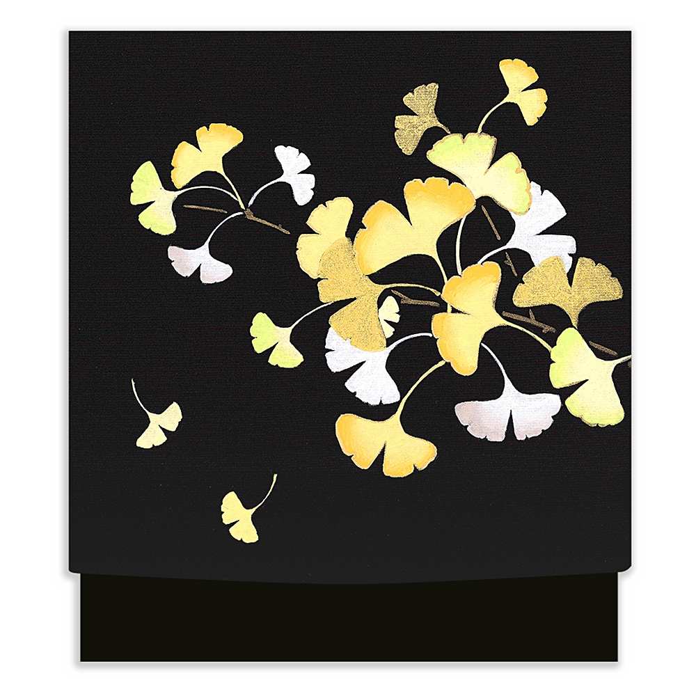 新塩瀬帯 秋の柄「銀杏」 黒地｜洗える帯 名古屋帯