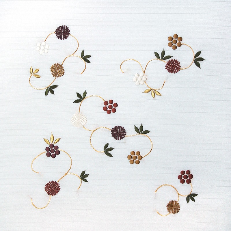 新塩瀬帯 夏の柄「天神唐草・渋め色」 絽・白地｜洗える帯 名古屋帯