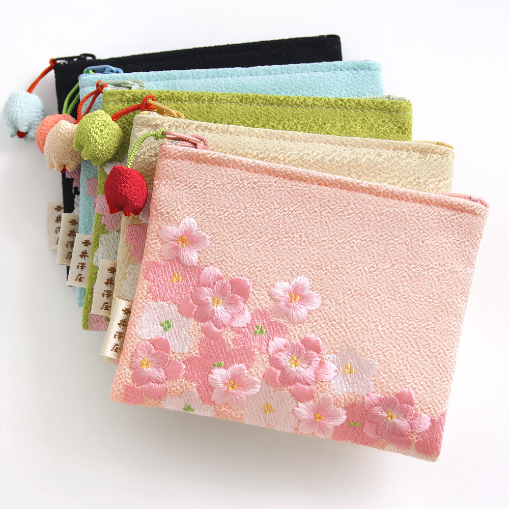 桜のちりめん刺繍 ミニポーチ｜ちりめん小物 井澤屋