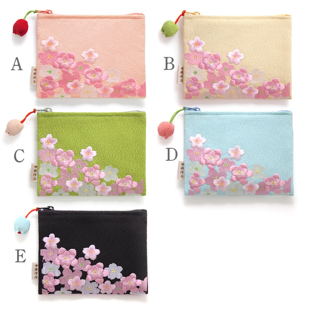 桜のちりめん刺繍 ミニポーチ｜ちりめん小物 井澤屋