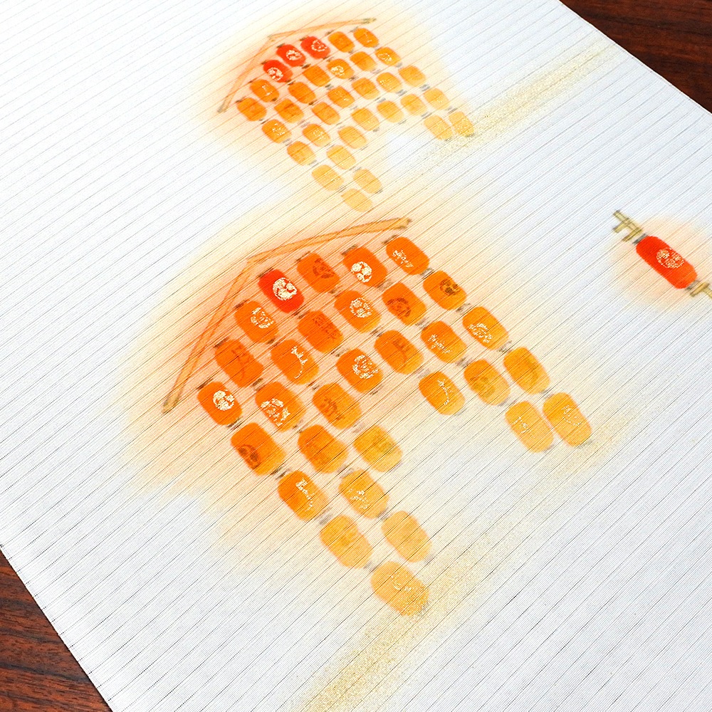 新塩瀬帯 夏の柄「ぎをん提灯」 絽・白地｜洗える帯 名古屋帯