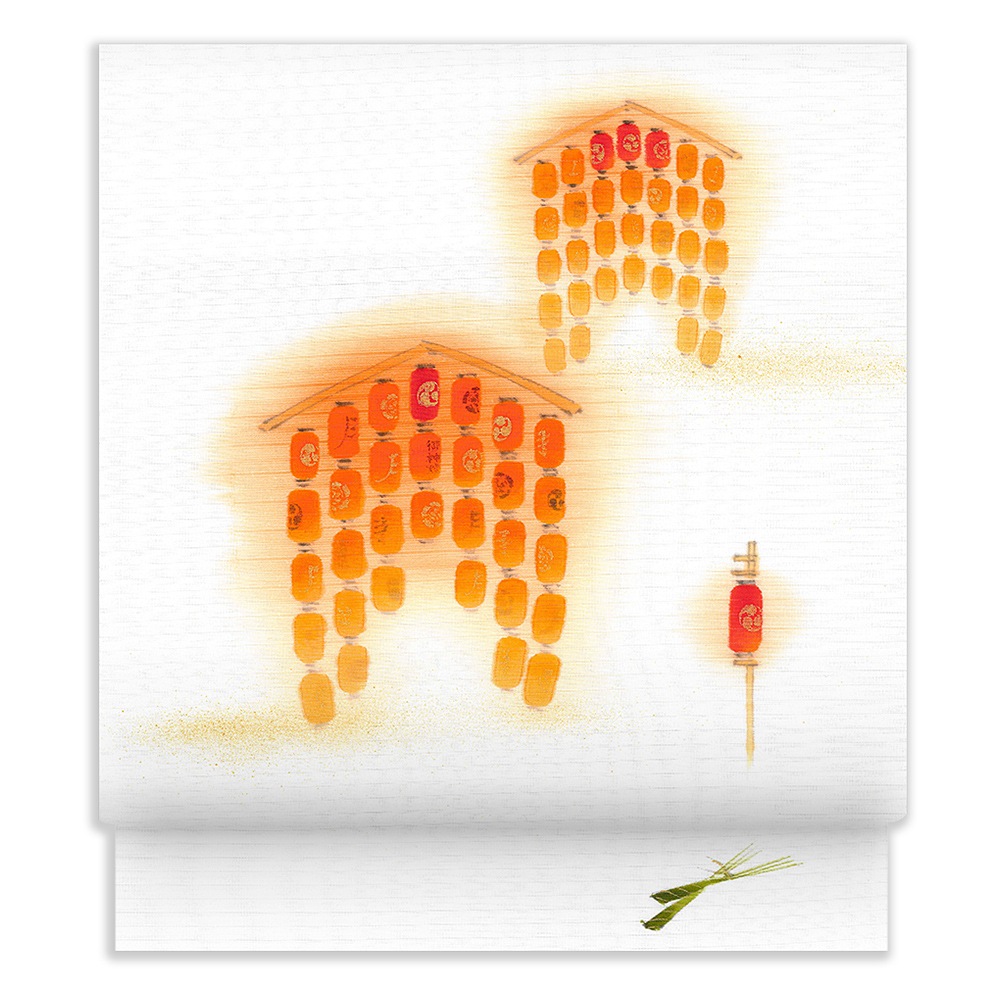 新塩瀬帯 夏の柄「ぎをん提灯」 絽・白地｜洗える帯 名古屋帯