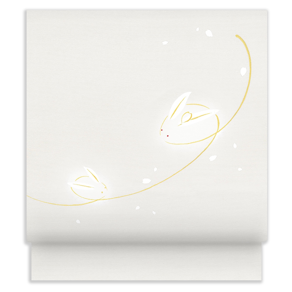 冬の柄の新塩瀬帯「新雪うさぎ」 グレー地｜洗える帯 名古屋帯