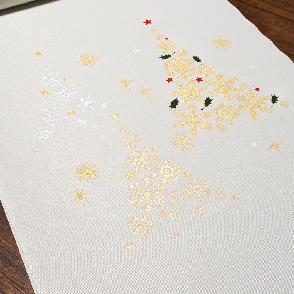 X'masの新塩瀬帯「雪の結晶とクリスマスツリー」 グレー地
