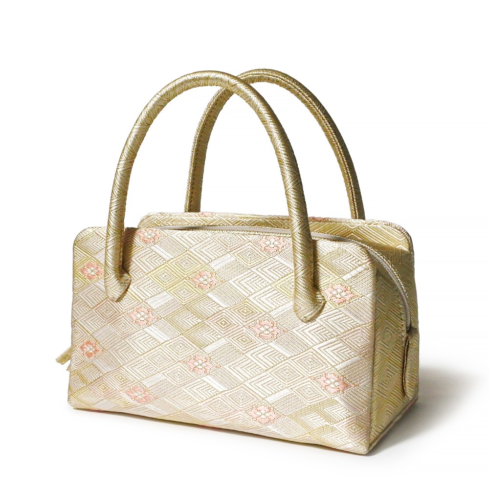 ミニミニ葵バッグ 七五三・パーティー用「佐賀錦 松皮菱」ベージュ