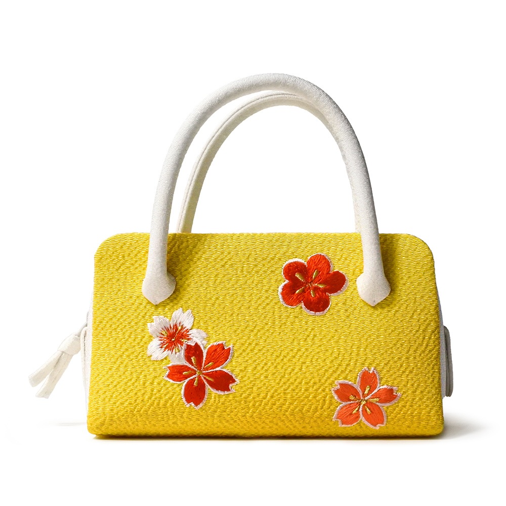 ミニミニ葵バッグ 七五三・パーティー用「刺繍桜梅」黄色｜和装バッグ