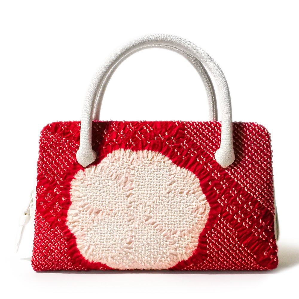 葵バッグ 「総絞 薄紅花」赤｜和装バッグ 着物用ハンドバッグ