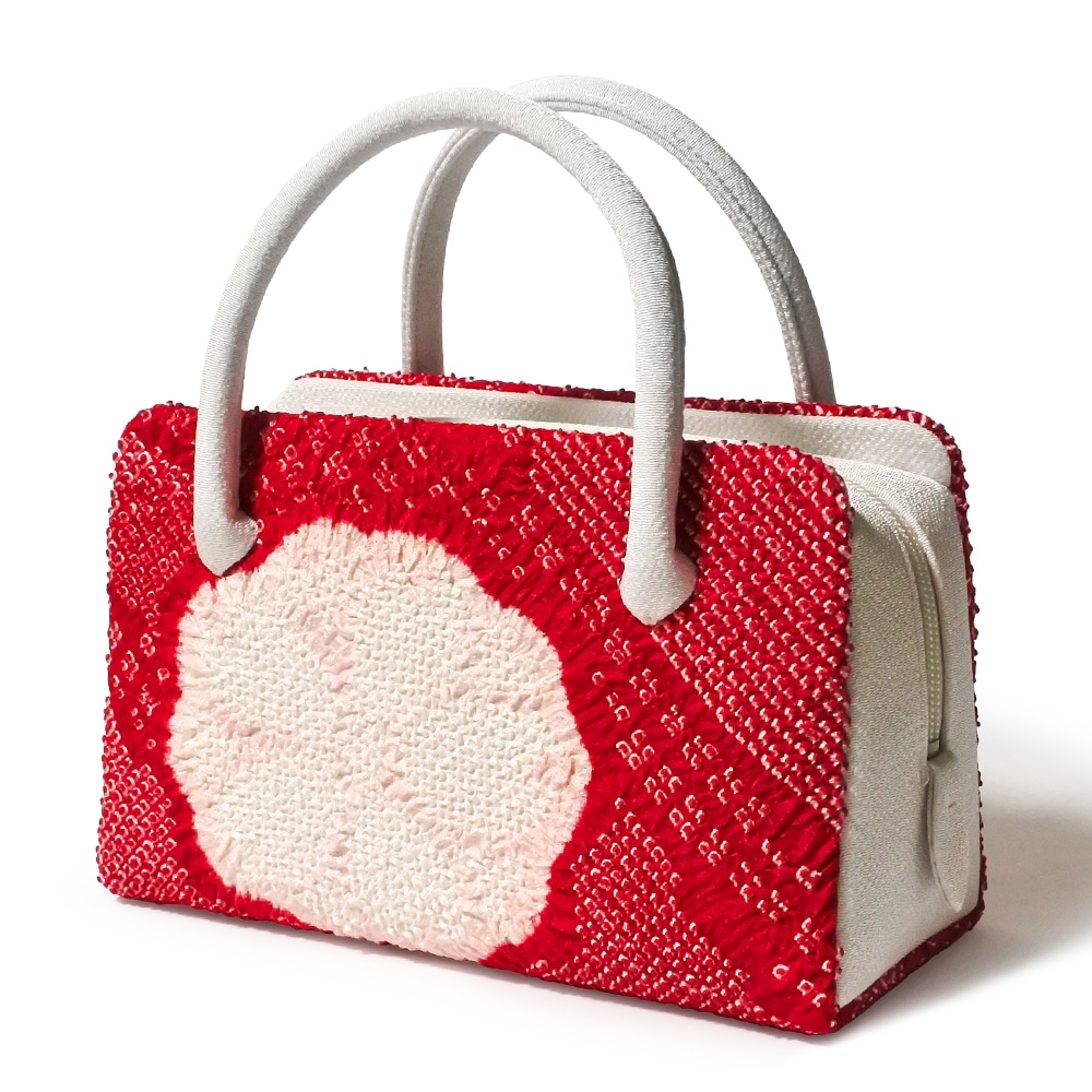 葵バッグ 「総絞 薄紅花」赤｜和装バッグ 着物用ハンドバッグ