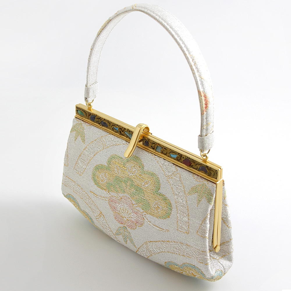 fragariaさま専用【超美品】　パーティバッグ　ベージュとコサージュのセット パーティーバッグ「天然石 針ねん金 青海松笠文」｜フォーマル