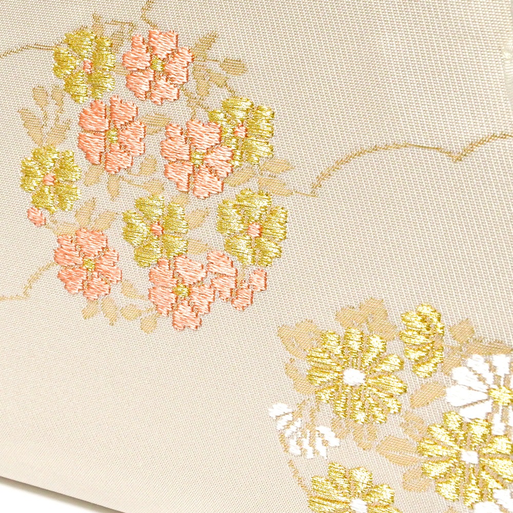 葵バッグ「小花の丸」ベージュ｜和装バッグ 着物用バッグ