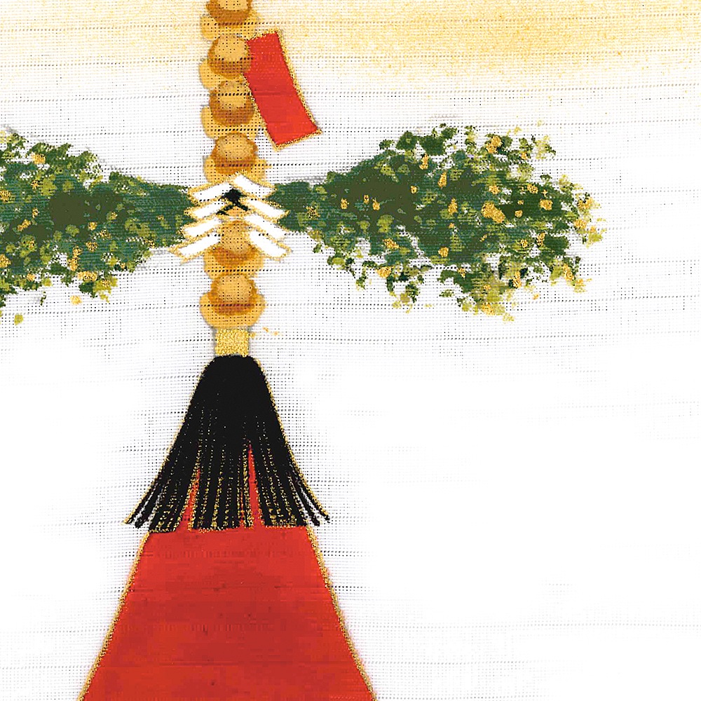 新塩瀬帯 夏の柄「祇園祭 鉾」 絽・白地｜洗える帯 名古屋帯