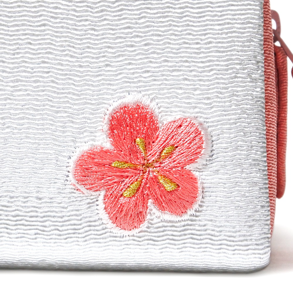 ミニミニ葵バッグ 七五三・パーティー用「刺繍桜梅」 白×ピンク｜和装