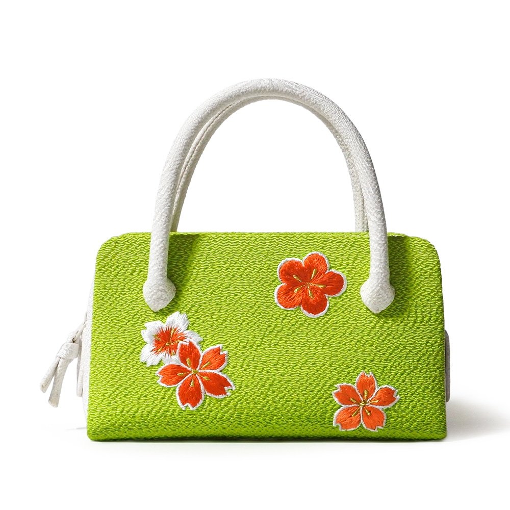 七五三ハンドバッグ ミニミニ葵バッグ 七五三・パーティー用「刺繍桜梅」 ひわ色｜和装